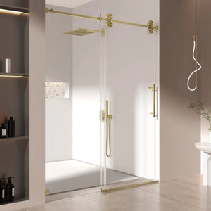 Single Sliding 56-60" x 76" Frameless Shower Door with 3/8" Tempered Glass, Brushed Gold TONA Bathroom Furniture