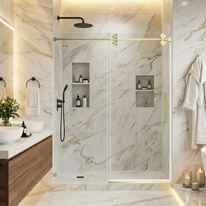 Single Sliding 56-60" x 76" Frameless Shower Door with 3/8" Tempered Glass, Brushed Gold TONA Bathroom Furniture
