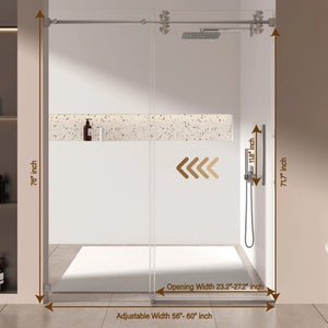 Single Sliding 56-60" x 76" Frameless Shower Door with 3/8" Tempered Glass, Brushed Nickel TONA Bathroom Furniture