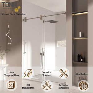 Single Sliding 56-60" x 76" Frameless Shower Door with 3/8" Tempered Glass, Chrome TONA Bathroom Furniture