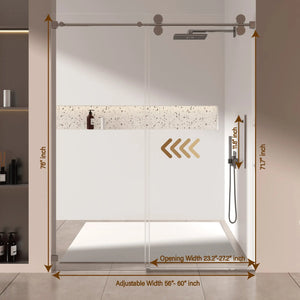 Single Sliding 56-60" x 76" Frameless Shower Door with 3/8" Tempered Glass, Chrome TONA Bathroom Furniture