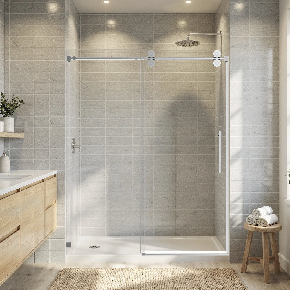 Single Sliding 56-60" x 76" Frameless Shower Door with 3/8" Tempered Glass, Chrome TONA Bathroom Furniture