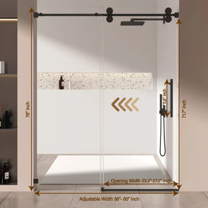 Single Sliding 56-60" x 76" Frameless Shower Door with 3/8" Tempered Glass, Matte Black TONA Bathroom Furniture