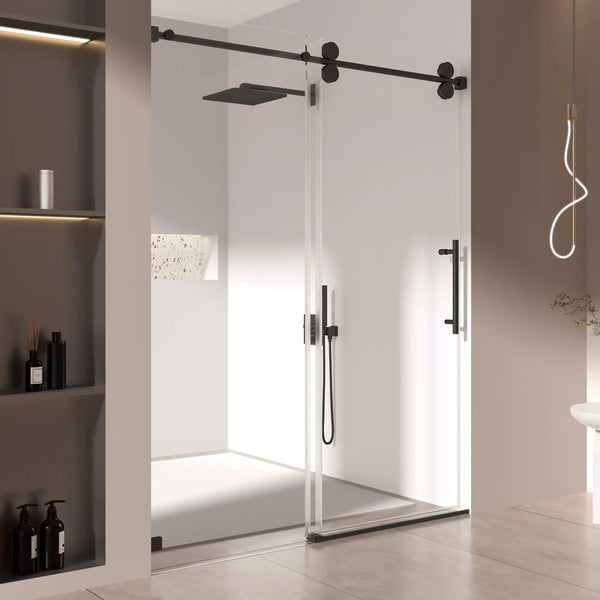 Single Sliding 56-60" x 76" Frameless Shower Door with 3/8" Tempered Glass, Matte Black TONA Bathroom Furniture