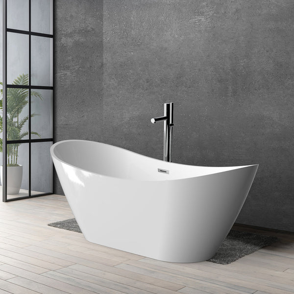 Sky Freestanding Acrylic Bathtub Crescent Shaped Glossy White (59''/67'') TONA Bathroom Furniture