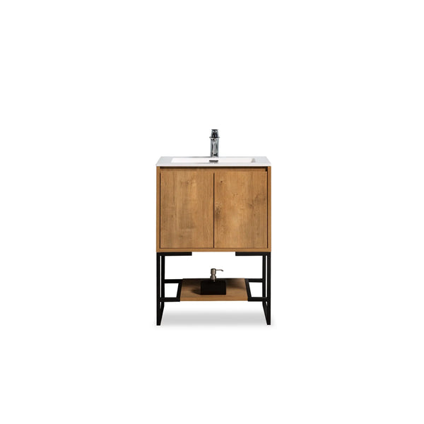 Allen 24'' Freestanding Single Vanity with Solid Surface Basin, T.Oak TONA Bathroom Furniture