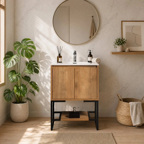 Allen 24'' Freestanding Single Vanity with Solid Surface Basin, T.Oak TONA Bathroom Furniture