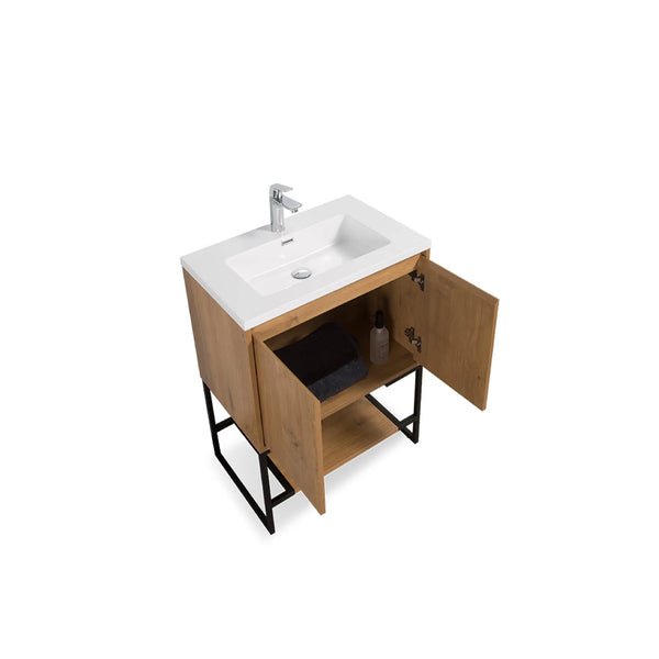 Allen 24'' Freestanding Single Vanity with Solid Surface Basin, T.Oak TONA Bathroom Furniture