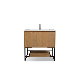 Allen 36'' Freestanding Single Vanity with Solid Surface Basin, T.Oak TONA Bathroom Furniture