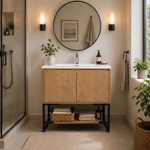 Allen 36'' Freestanding Single Vanity with Solid Surface Basin, T.Oak TONA Bathroom Furniture