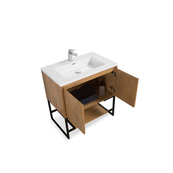 Allen 36'' Freestanding Single Vanity with Solid Surface Basin, T.Oak TONA Bathroom Furniture
