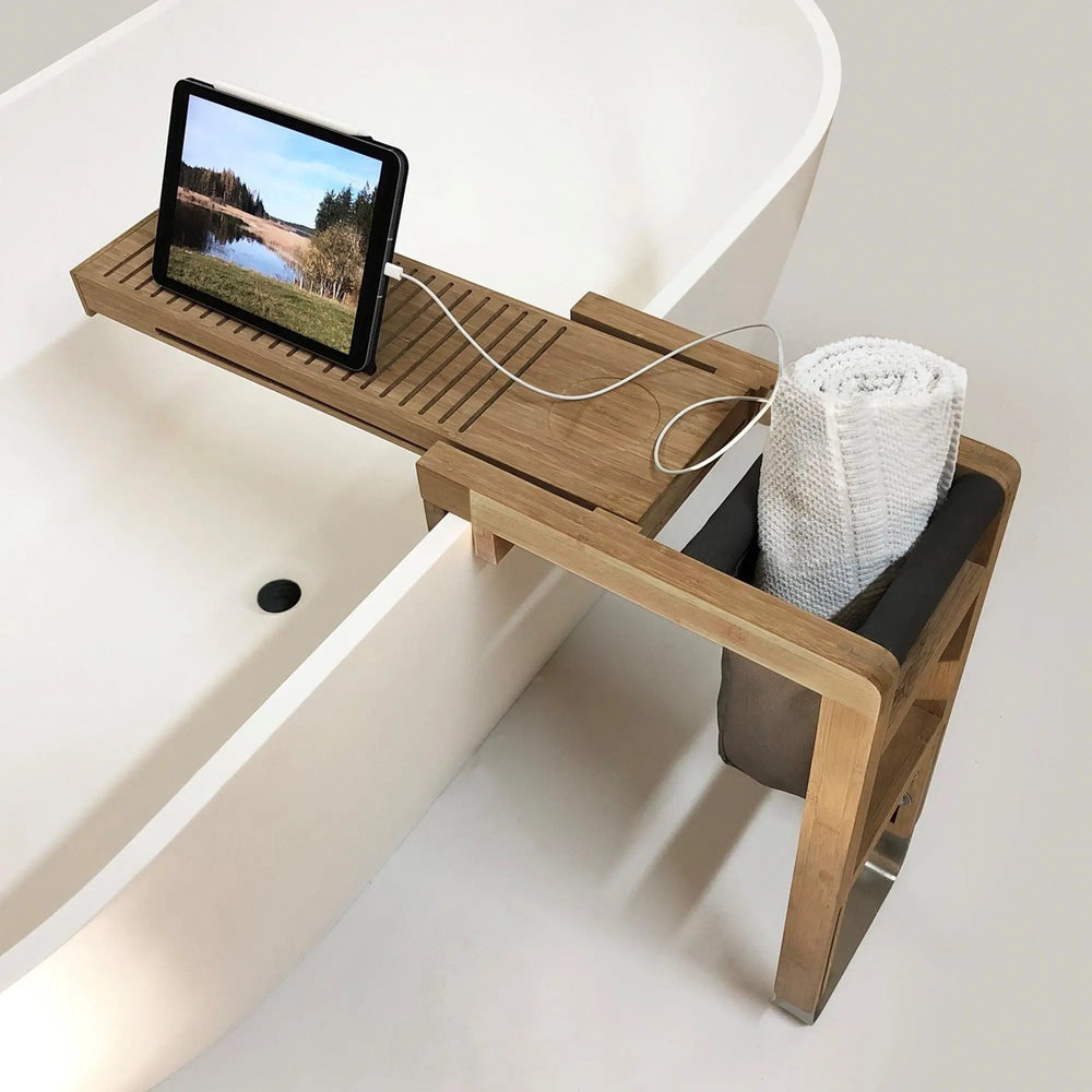 TONA Solid Wood Bathtub Caddy Tray, Expandable Adjustable Bath Shelf 10"-25" TONA Bathroom Furniture