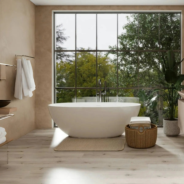 Viking 65'' Stone Resin Freestanding Soaking Bathtub in Glossy White TONA Bathroom Furniture