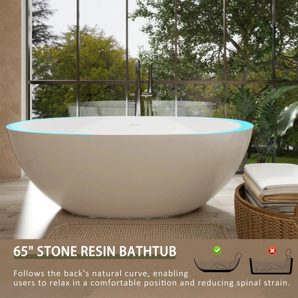 Viking 65'' Stone Resin Freestanding Soaking Bathtub in Glossy White TONA Bathroom Furniture