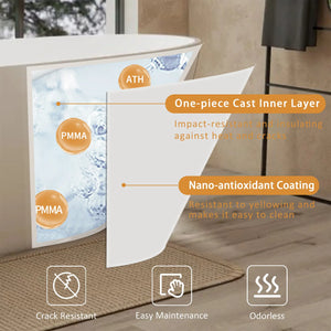 Viking 65'' Stone Resin Freestanding Soaking Bathtub in Glossy White TONA Bathroom Furniture