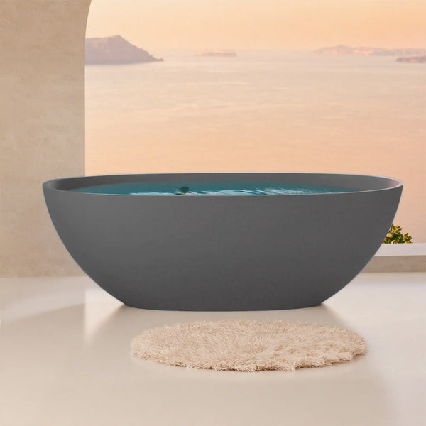 Viking 65'' Stone Resin Freestanding Soaking Bathtub in Matte Gray TONA Bathroom Furniture