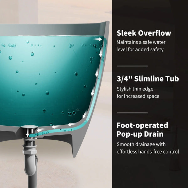 Viking 65'' Stone Resin Freestanding Soaking Bathtub in Matte Gray TONA Bathroom Furniture