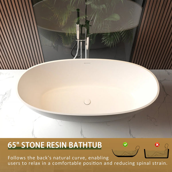 Viking 65'' Stone Resin Freestanding Soaking Bathtub in Matte White TONA Bathroom Furniture