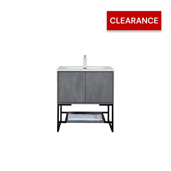 Allen 30'' Freestanding Single Vanity with Solid Surface Basin, Cement Grey TONA Bathroom Furniture