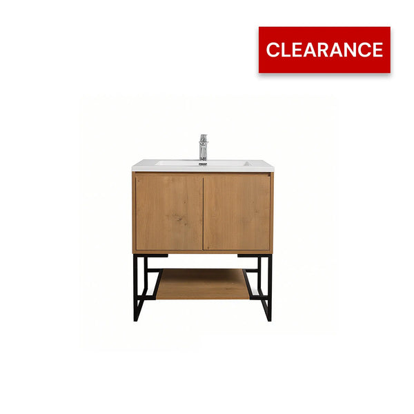 Allen 30'' Freestanding Single Vanity with Solid Surface Basin, T.Oak TONA Bathroom Furniture