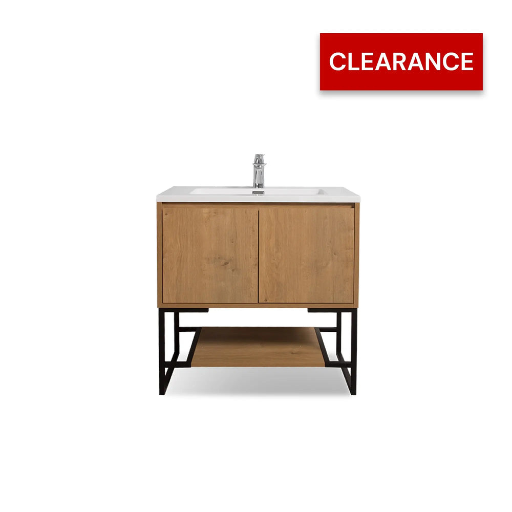 Allen 36'' Freestanding Single Vanity with Solid Surface Basin, T.Oak TONA Bathroom Furniture