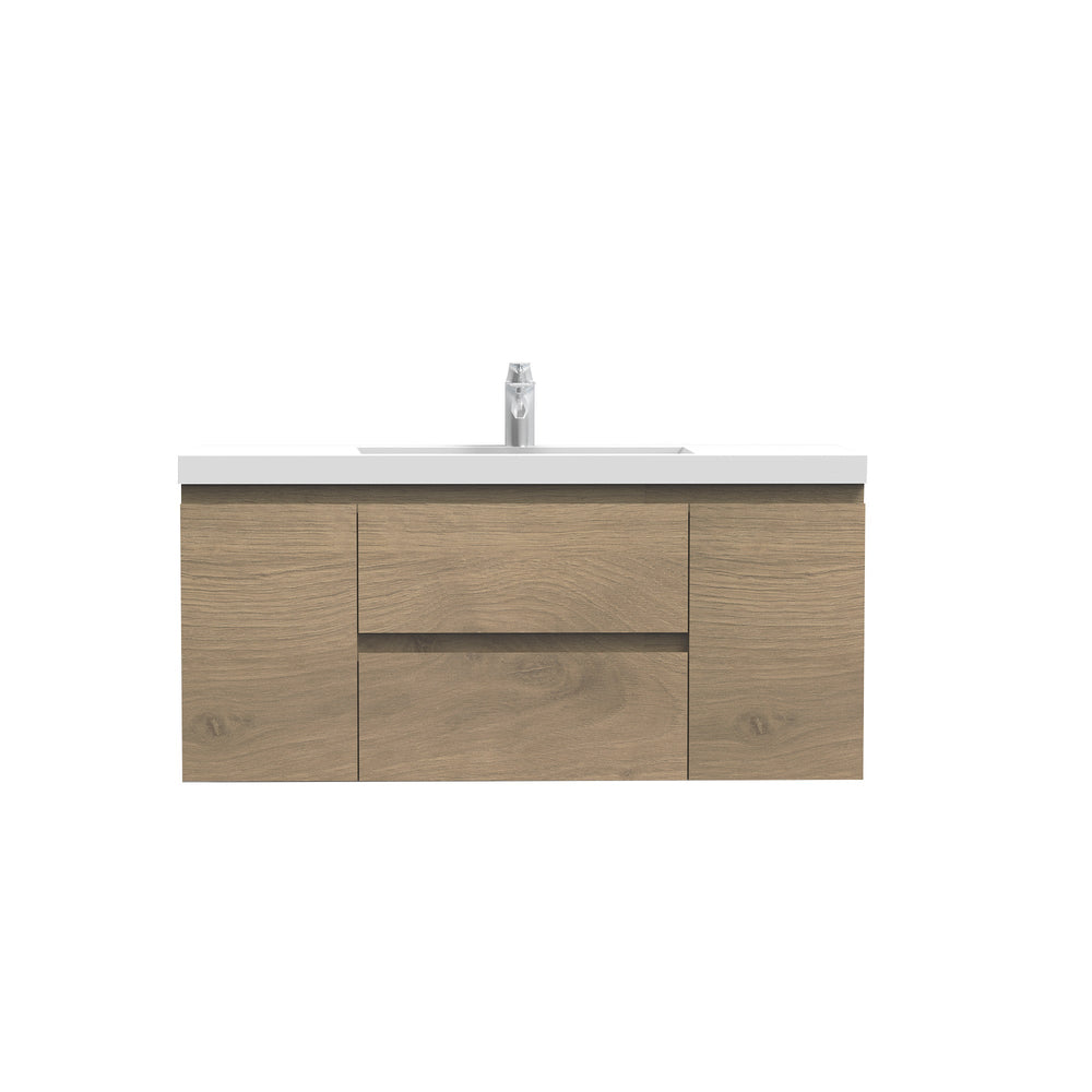 Angela 48'' Floating Single Vanity in Andean Oak Texture with White Countertop TONA Bathroom Furniture
