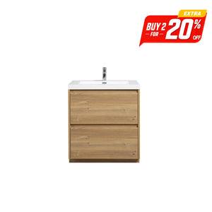 Angela-T 30'' Single Sink Bathroom Vanity with White Countertop in Natural Oak TONA Bathroom Furniture