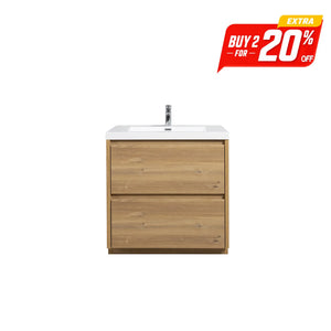 Angela-T 36'' Single Sink Bathroom Vanity with White Countertop in Natural Oak TONA Bathroom Furniture