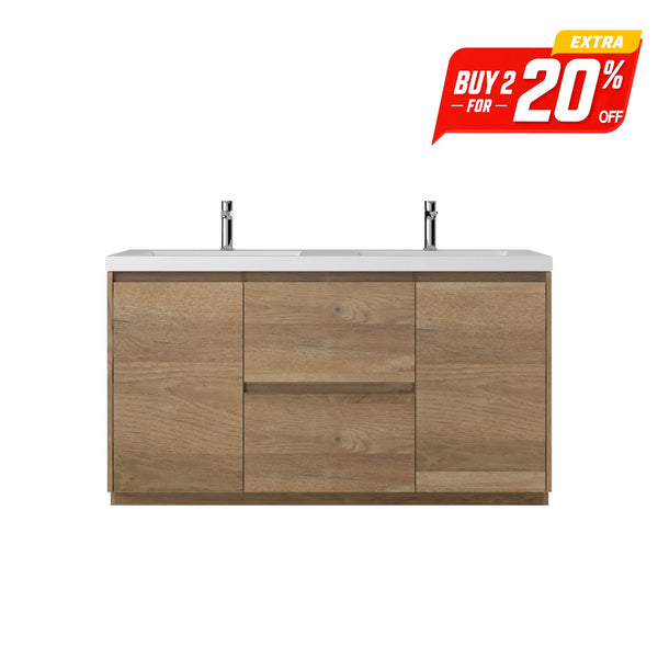 Angela-T 60'' Double Sink Integrated Bathroom Vanity with White Countertop in Natural Oak TONA Bathroom Furniture