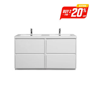 Angela-T 60'' Double Sink Dual-Unit Design Bathroom Vanity with White Countertop in HG.White TONA Bathroom Furniture
