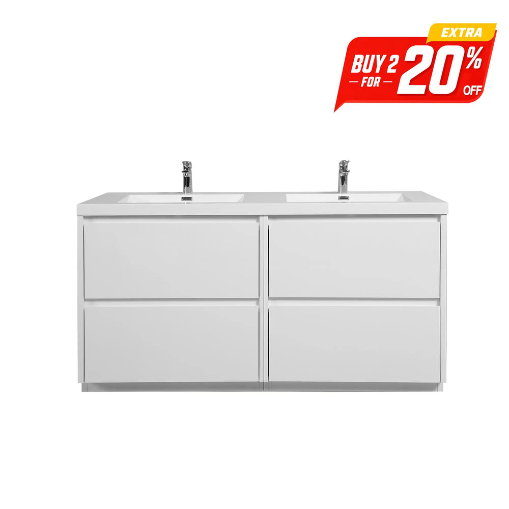 Angela-T 72'' Double Sink Dual-Unit Design Bathroom Vanity with White Countertop in HG.White TONA Bathroom Furniture