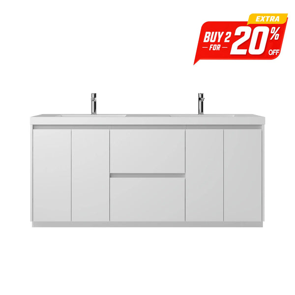 Angela-T 72'' Double Sink Integrated Bathroom Vanity with White Countertop in HG.White TONA Bathroom Furniture