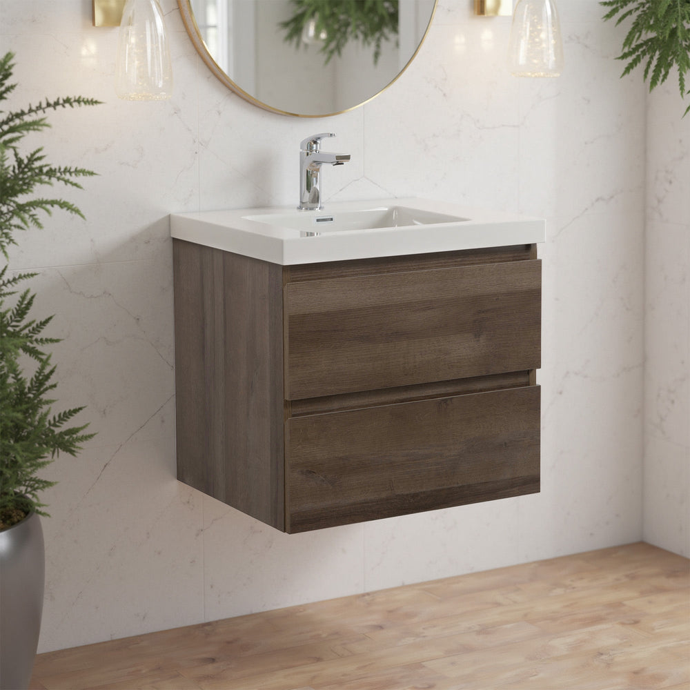 Angela 24'' Grey Oak Floating Single Vanity with White Cultured Marble Countertop TONA Bathroom Furniture