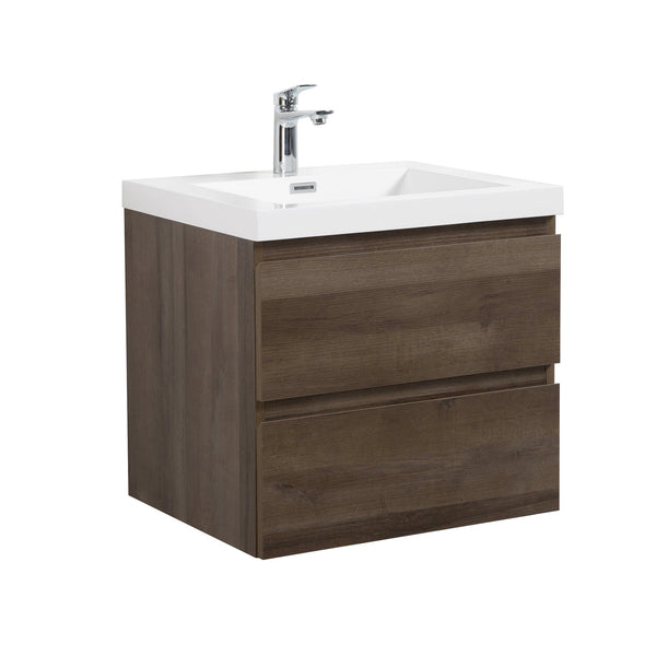 Angela 24'' Grey Oak Floating Single Vanity with White Cultured Marble Countertop TONA Bathroom Furniture
