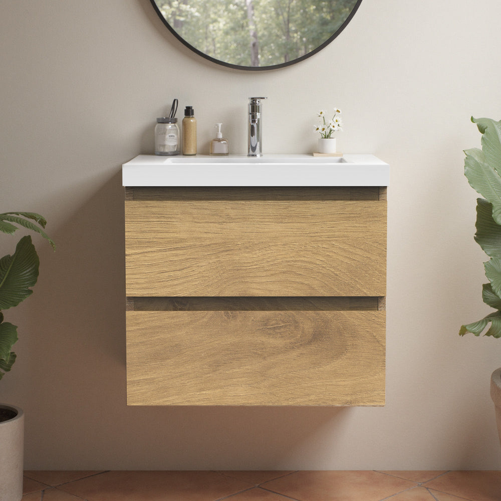 Angela 24'' Floating Single Vanity in Andean Oak texture with White Countertop TONA Bathroom Furniture