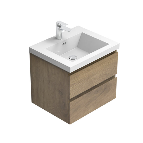 Angela 24'' Floating Single Vanity in Andean Oak texture with White Countertop TONA Bathroom Furniture