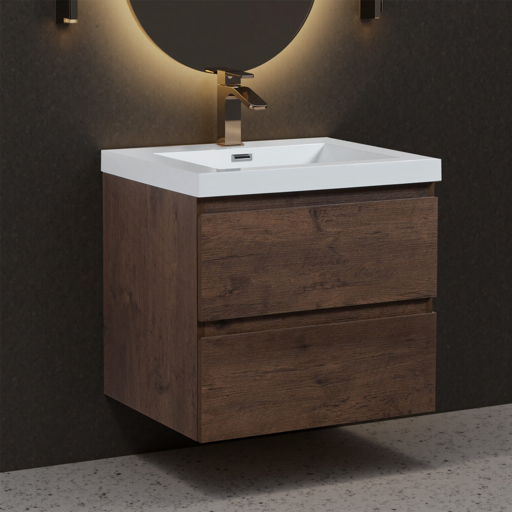 Angela 24'' Floating Single Vanity Rose Wood with White Countertop TONA Bathroom Furniture