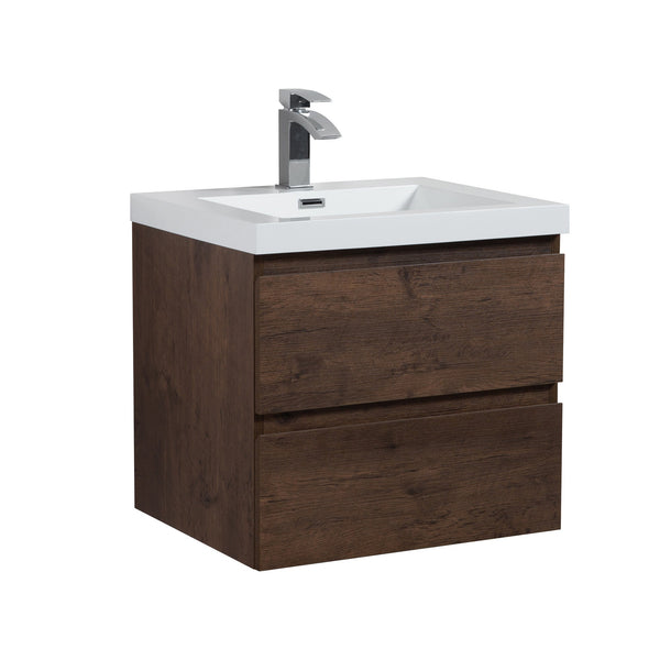 Angela 24'' Floating Single Vanity Rose Wood with White Countertop TONA Bathroom Furniture