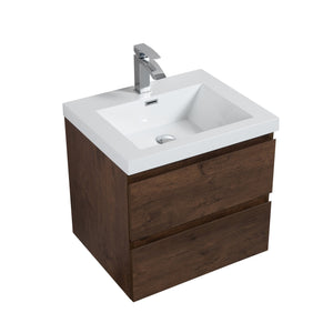 Angela 24'' Floating Single Vanity Rose Wood with White Countertop TONA Bathroom Furniture