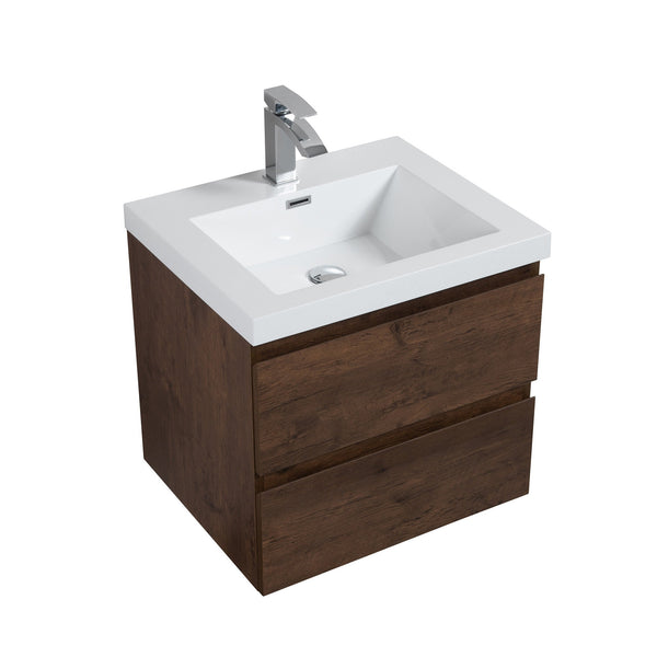 Angela 24'' Floating Single Vanity Rose Wood with White Countertop TONA Bathroom Furniture