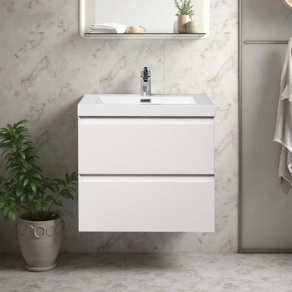 Angela 24'' Glossy White Floating Vanity with White Countertop TONA Bathroom Furniture