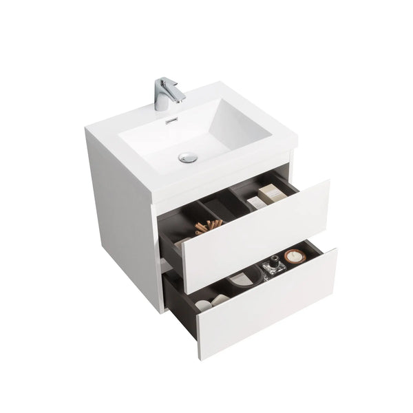 Angela 24'' Glossy White Floating Vanity with White Countertop TONA Bathroom Furniture