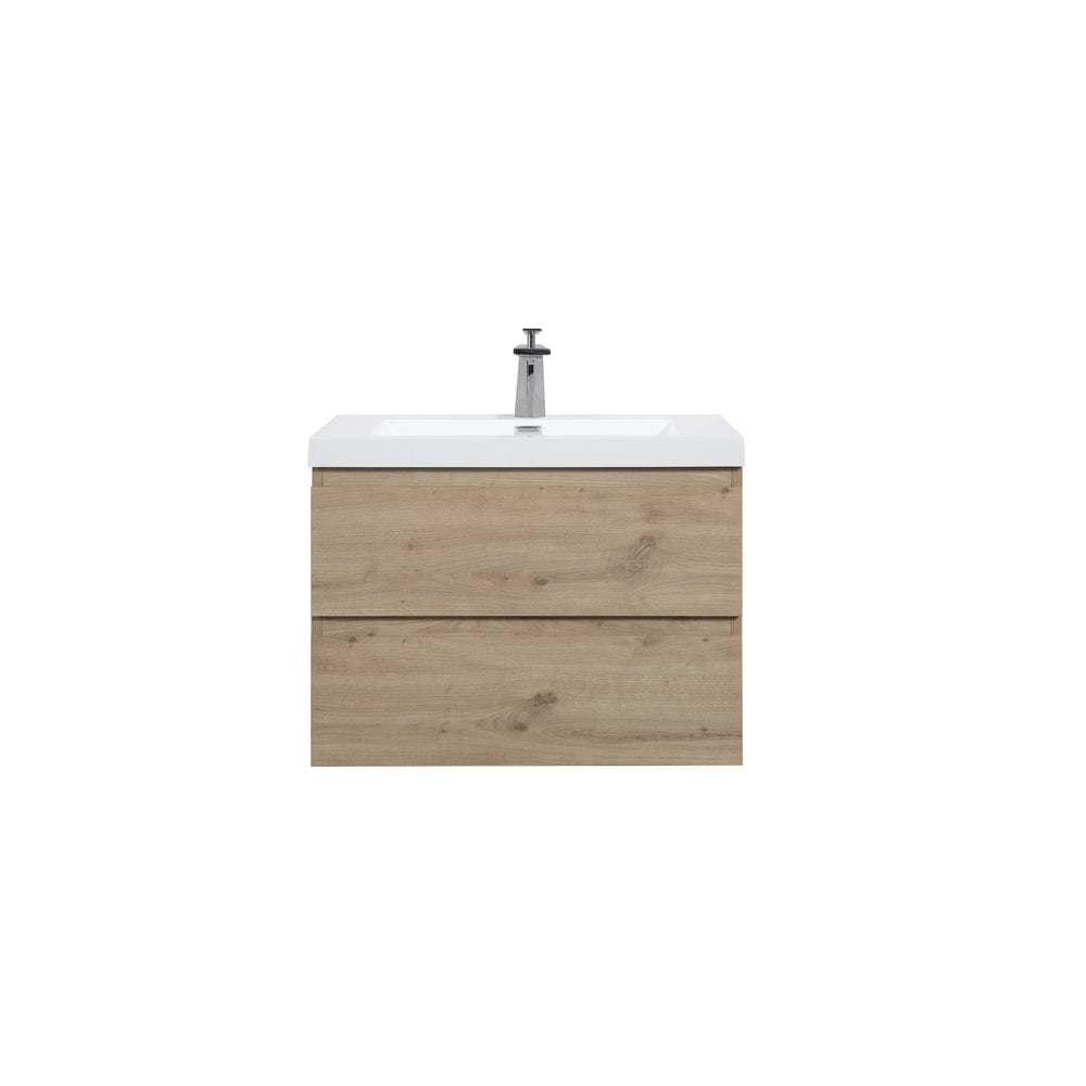 Angela 30'' Floating Single Vanity in Andean Oak Texture with White Countertop TONA Bathroom Furniture