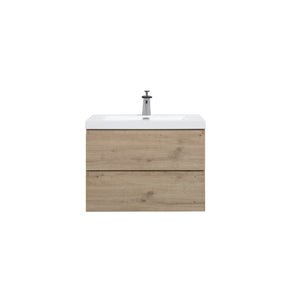 Angela 30'' Floating Single Vanity in Andean Oak Texture with White Countertop TONA Bathroom Furniture