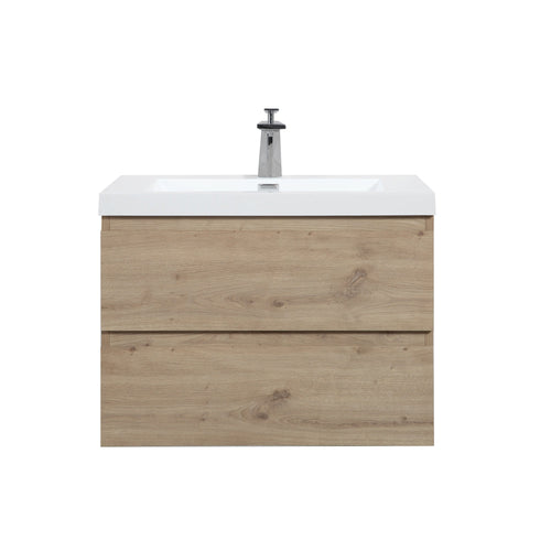 Angela 30'' Floating Single Vanity in Andean Oak Texture with White Countertop TONA Bathroom Furniture