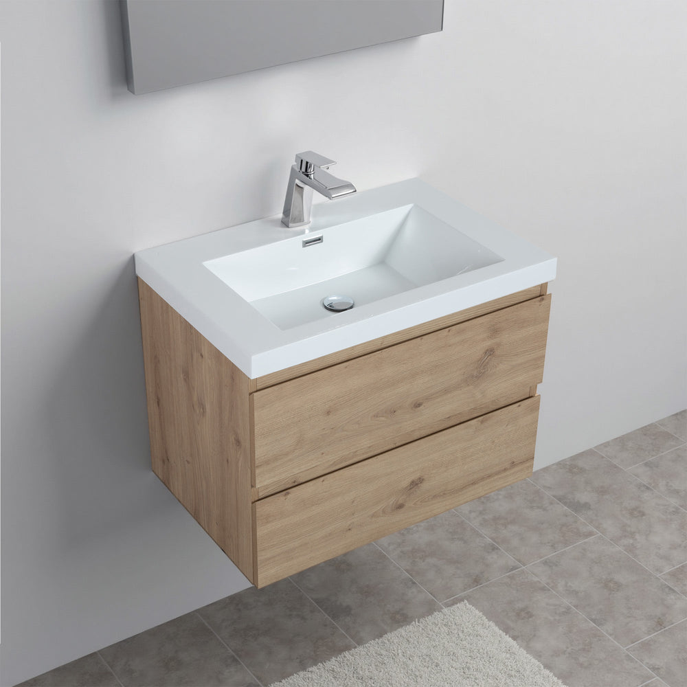 Angela 30'' Floating Single Vanity in Andean Oak Texture with White Countertop TONA Bathroom Furniture