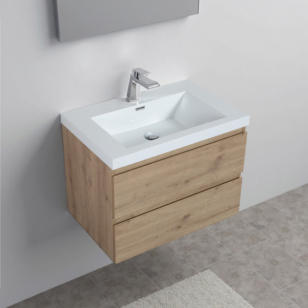 Angela 30'' Floating Single Vanity in Andean Oak Texture with White Countertop TONA Bathroom Furniture