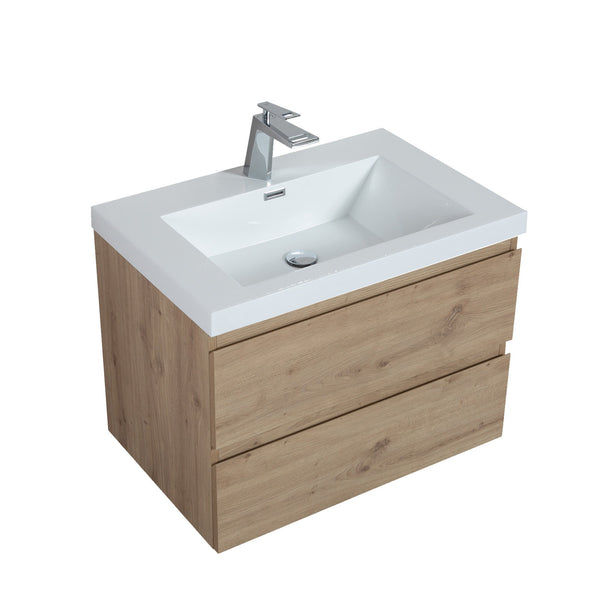Angela 30'' Floating Single Vanity in Andean Oak Texture with White Countertop TONA Bathroom Furniture