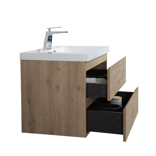 Angela 30'' Floating Single Vanity in Andean Oak Texture with White Countertop TONA Bathroom Furniture