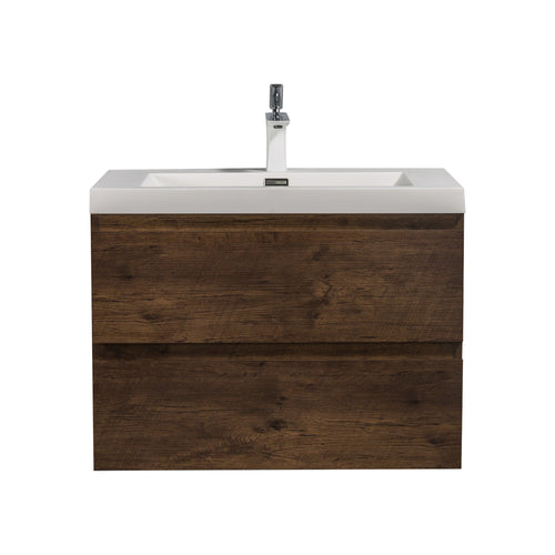 Angela 30'' Floating Single Vanity Rose Wood with White Countertop TONA Bathroom Furniture